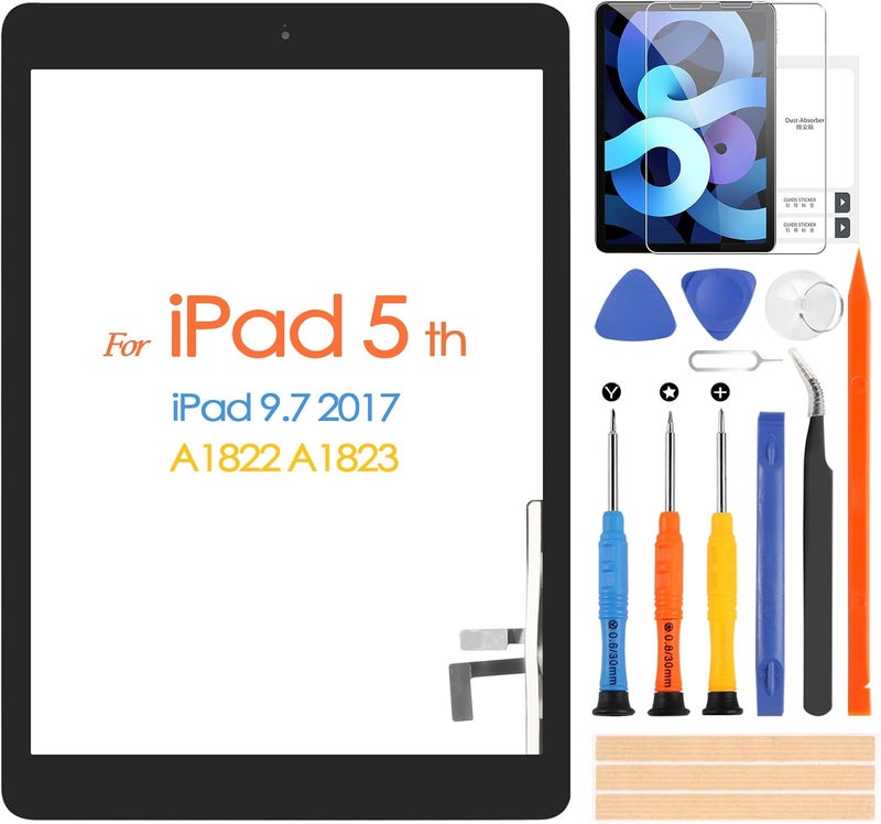 ARSSLY A1822 A1823 Screen Replacement, for iPad 2017 5th Generation Touch Screen 9.7 inch Digiziter Touchscreen Glass Panel with Home Button & Repair Tools (Not LCD) - Image 1